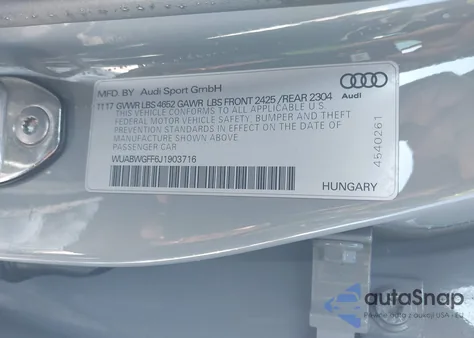 2018 Audi Rs 3 2.5T из США, поврежденный, VIN WUABWGFF6J1903716